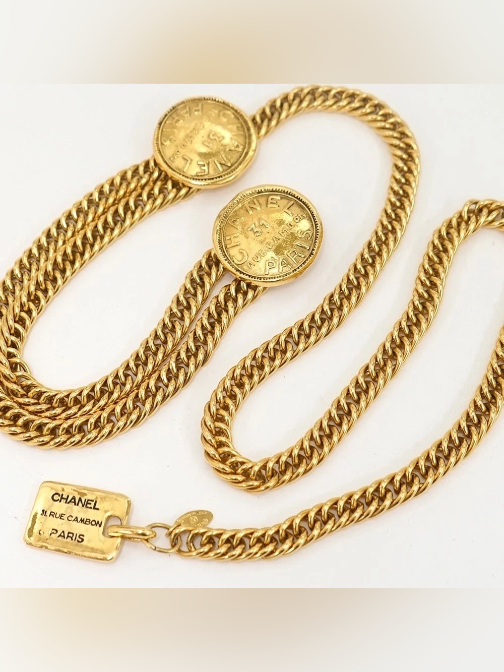 Authentic CHANEL rue de cambon gold plated vintage chain belt 80cm